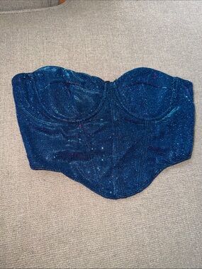 Fashionnova Sparkle Blue Iridescent Strapless Bustier Corset Top